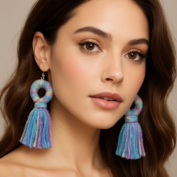 New Statement Earrings Tassel Boho Festival Handmade Jewelry 4.25" L - Picture 1 of 5